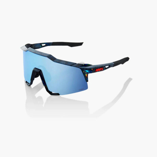 100% SPEEDCRAFT Sunglasses Black Holographic - HiPER Blue Multilayer Mirror Lens