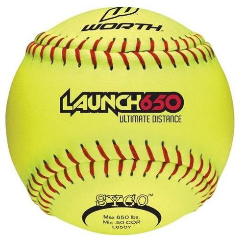 Worth 12" Launch 650 Ultimate Distance Slowpitch Softballs (Dozen), L650Y