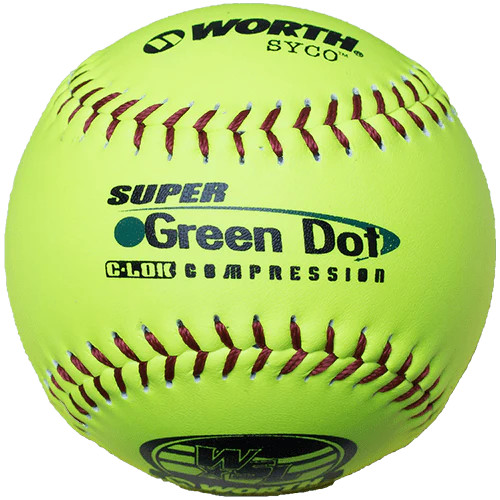 Worth 11" Super Green Dot WSL Slowpitch Softballs 47/400 (Dozen), YS11WSLC